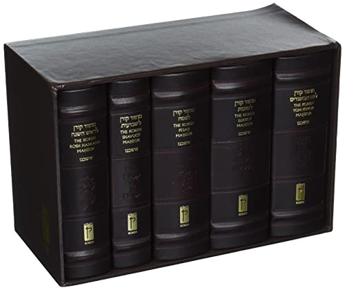 Koren Sacks Mahzor | Nusach Ashkenaz | 5 Volume Boxed Set | Compact Size | Brown Leather